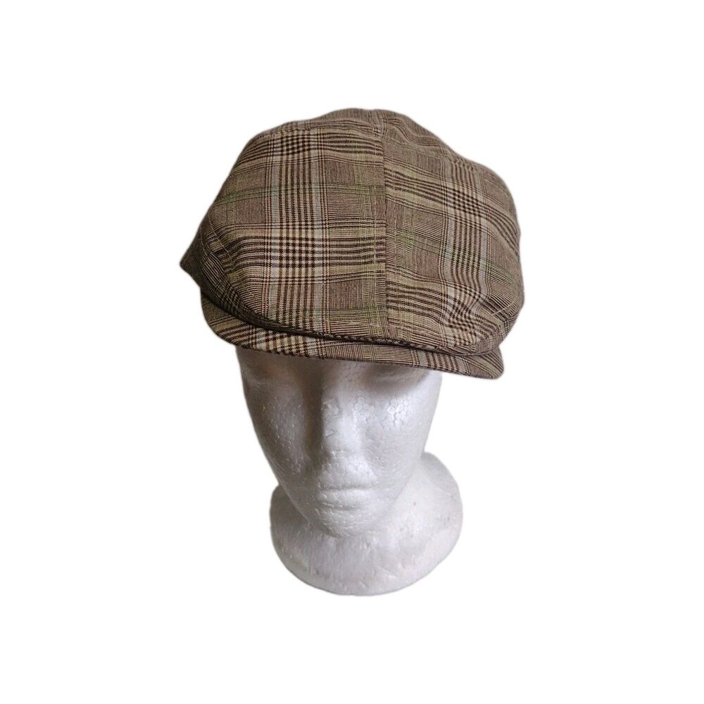 Mega Cap Men's Newsboy Flat Hat Brown Plaid Breathable Mesh Lined Classic XL